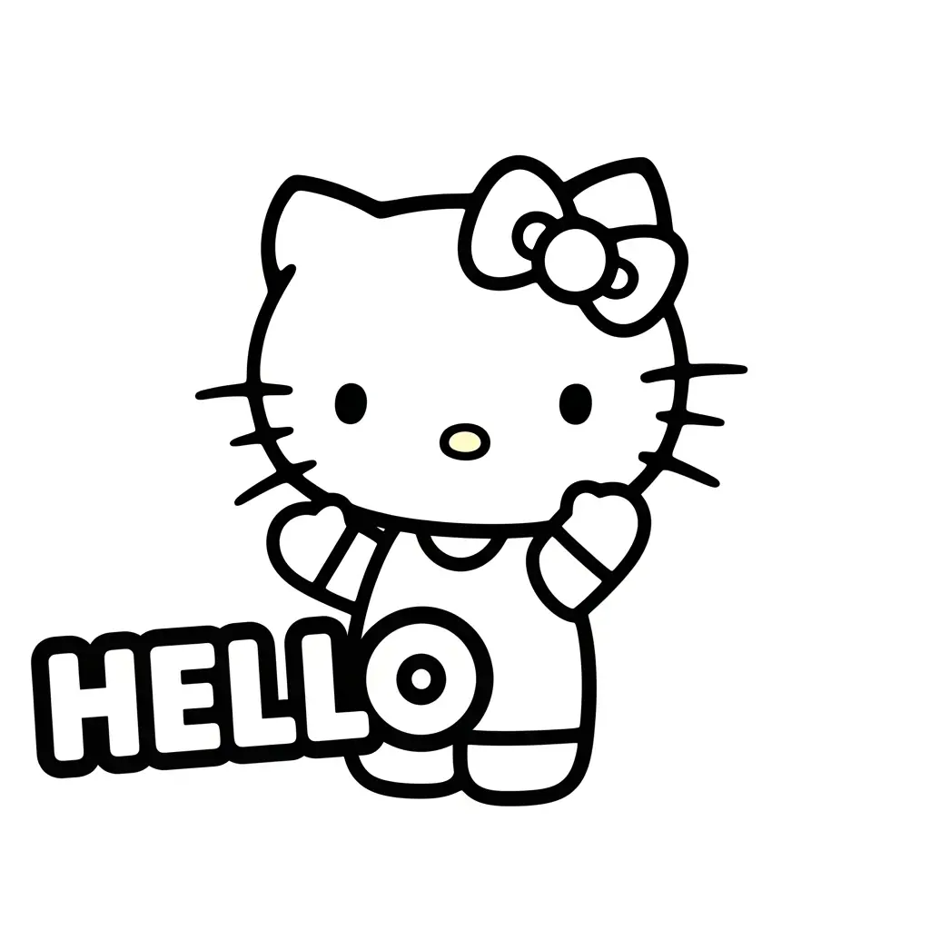 Desenho da Hello Kitty acenando para colorir