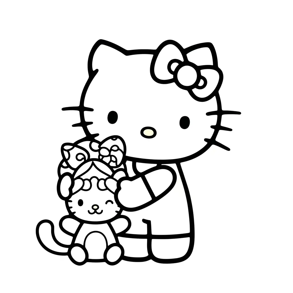 Desenho da Hello Kitty brincando com brinquedos para colorir