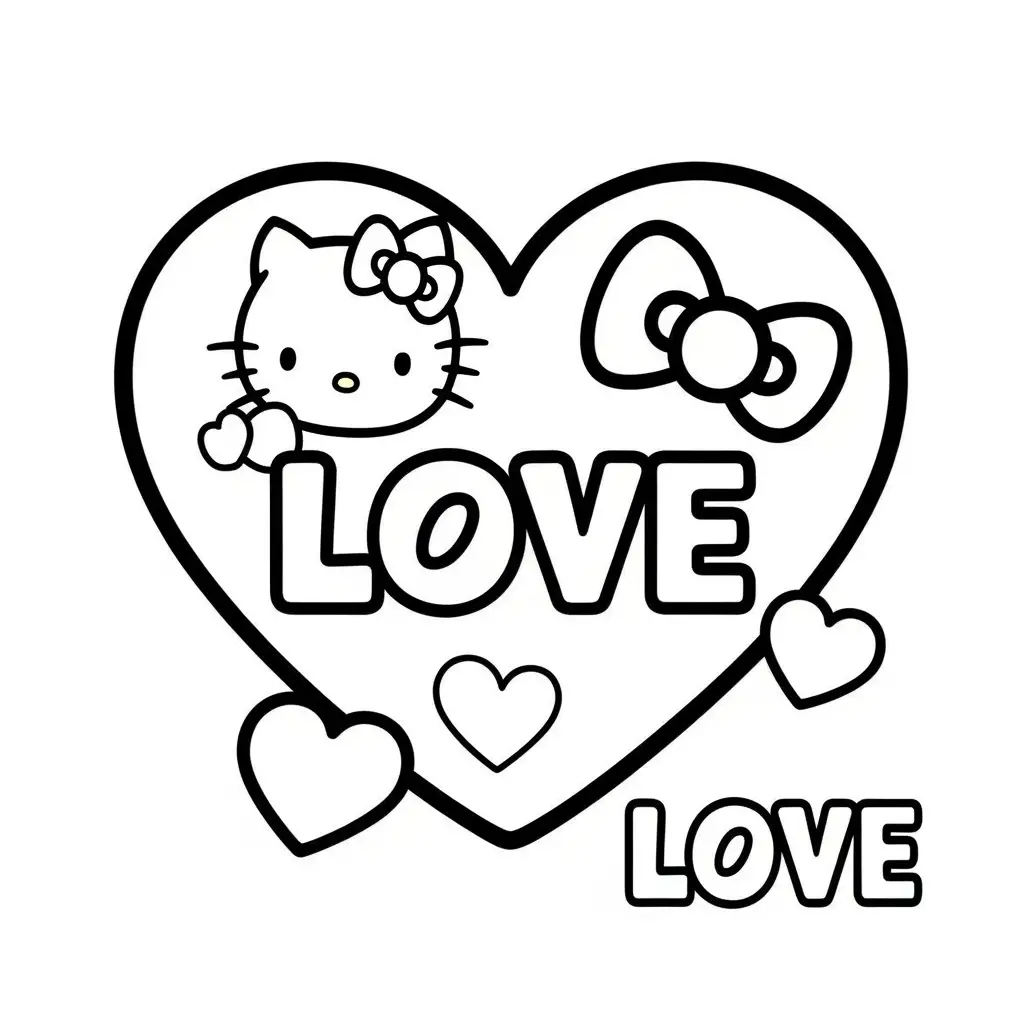 Desenho da Hello Kitty com coração de Dia dos Namorados para colorir