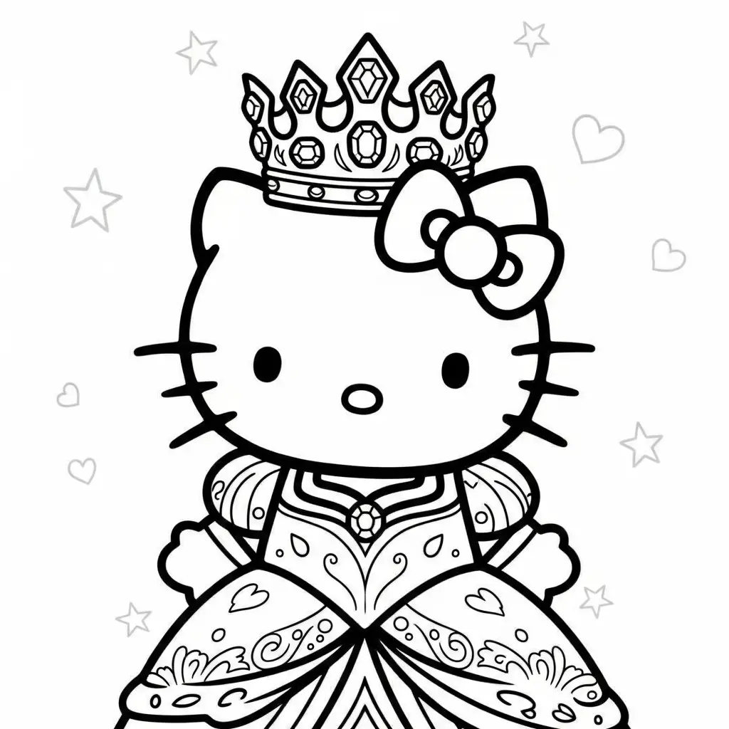 Desenho da Hello Kitty com coroa de princesa para colorir
