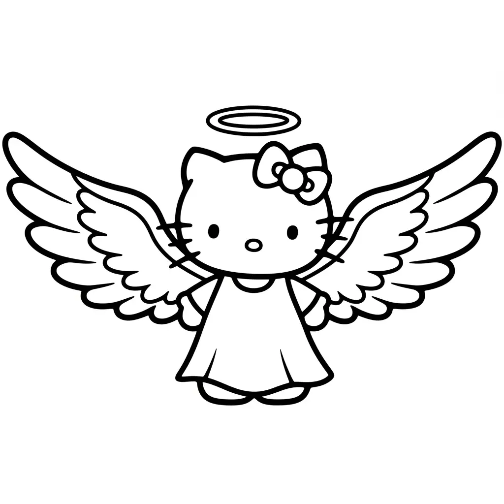 Desenho da Hello Kitty como anjinho para colorir