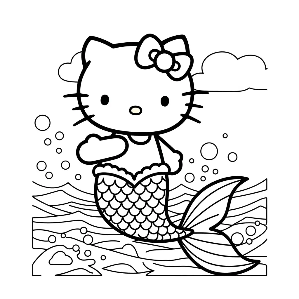 Desenho da Hello Kitty como sereia para colorir