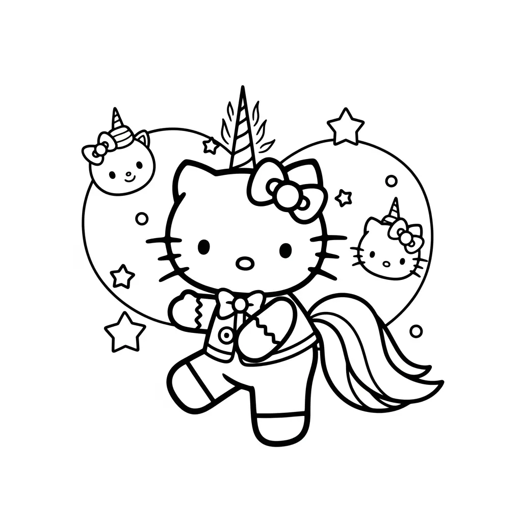 Desenho da Hello Kitty como unicórnio para colorir