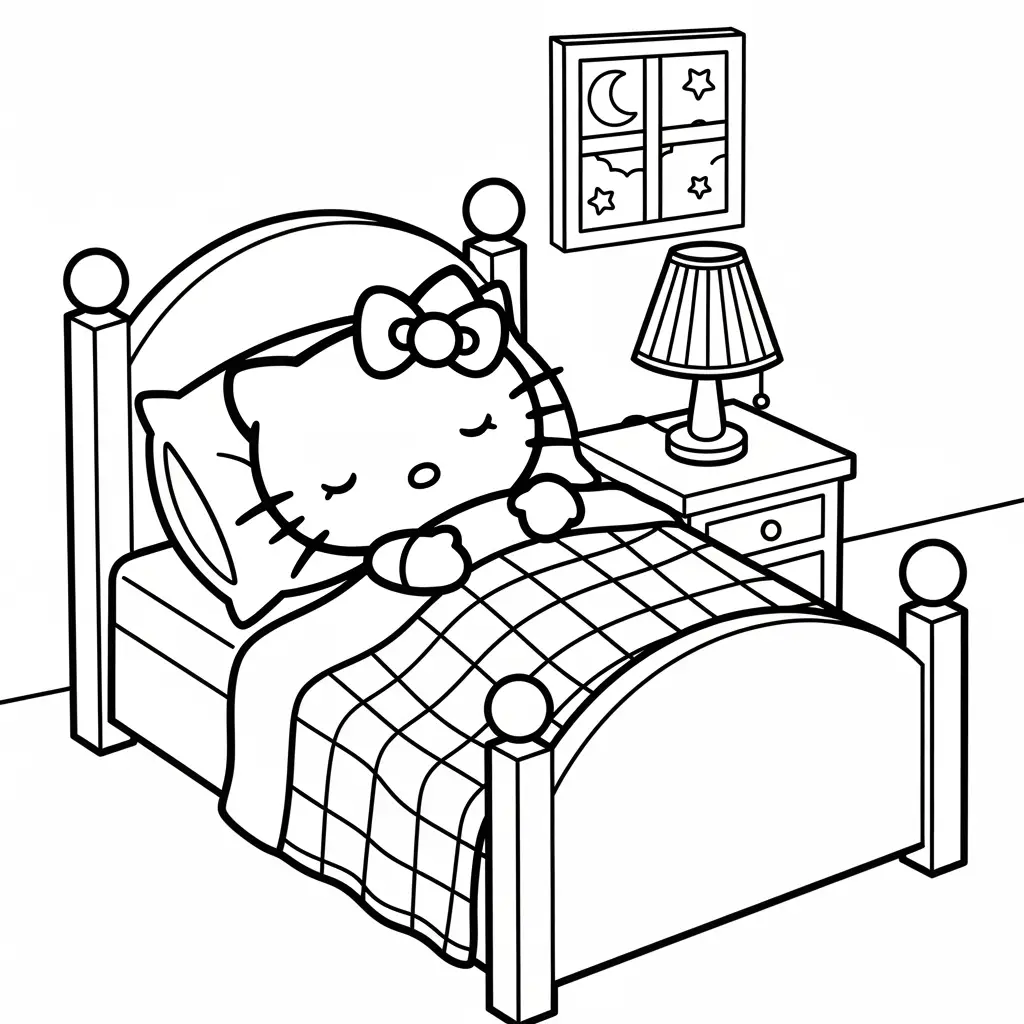 Desenho da Hello Kitty dormindo para colorir