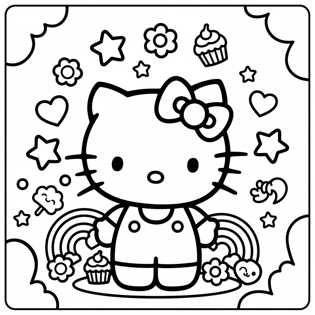 Desenho da Hello Kitty em estilo cartoon para colorir