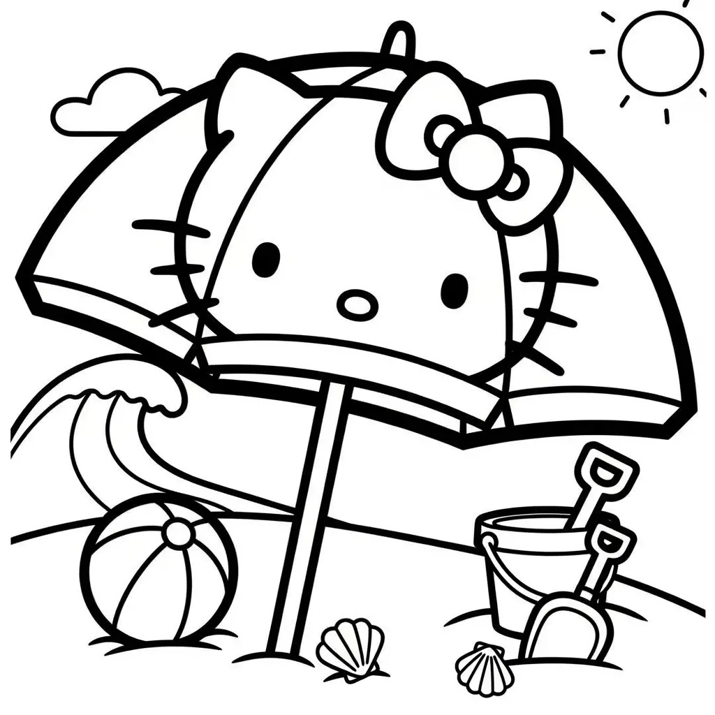 Desenho da Hello Kitty na praia para colorir