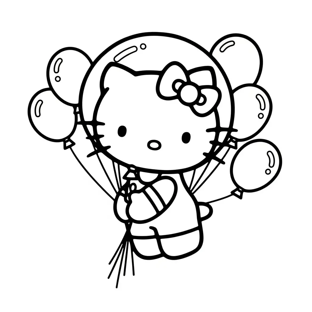 Desenho da Hello Kitty segurando balões para colorir