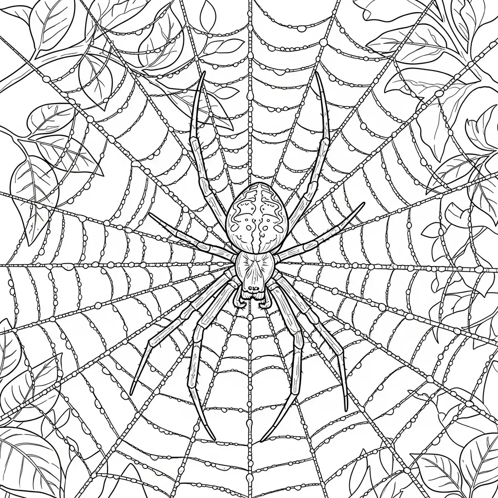 Desenho de Aranha em sua Teia para colorir