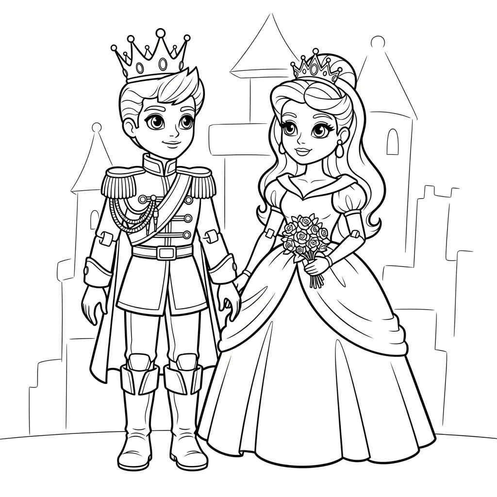 Desenho de Boneca Príncipe e Princesa para colorir