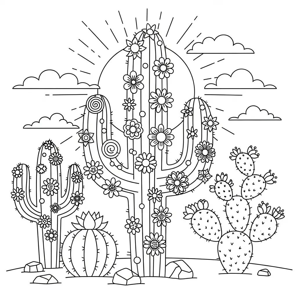 Desenho de Cacto Florido para colorir