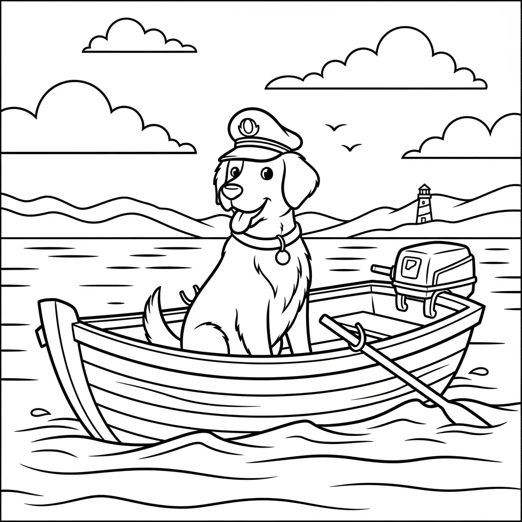 Desenho de Cão em um Barco para colorir