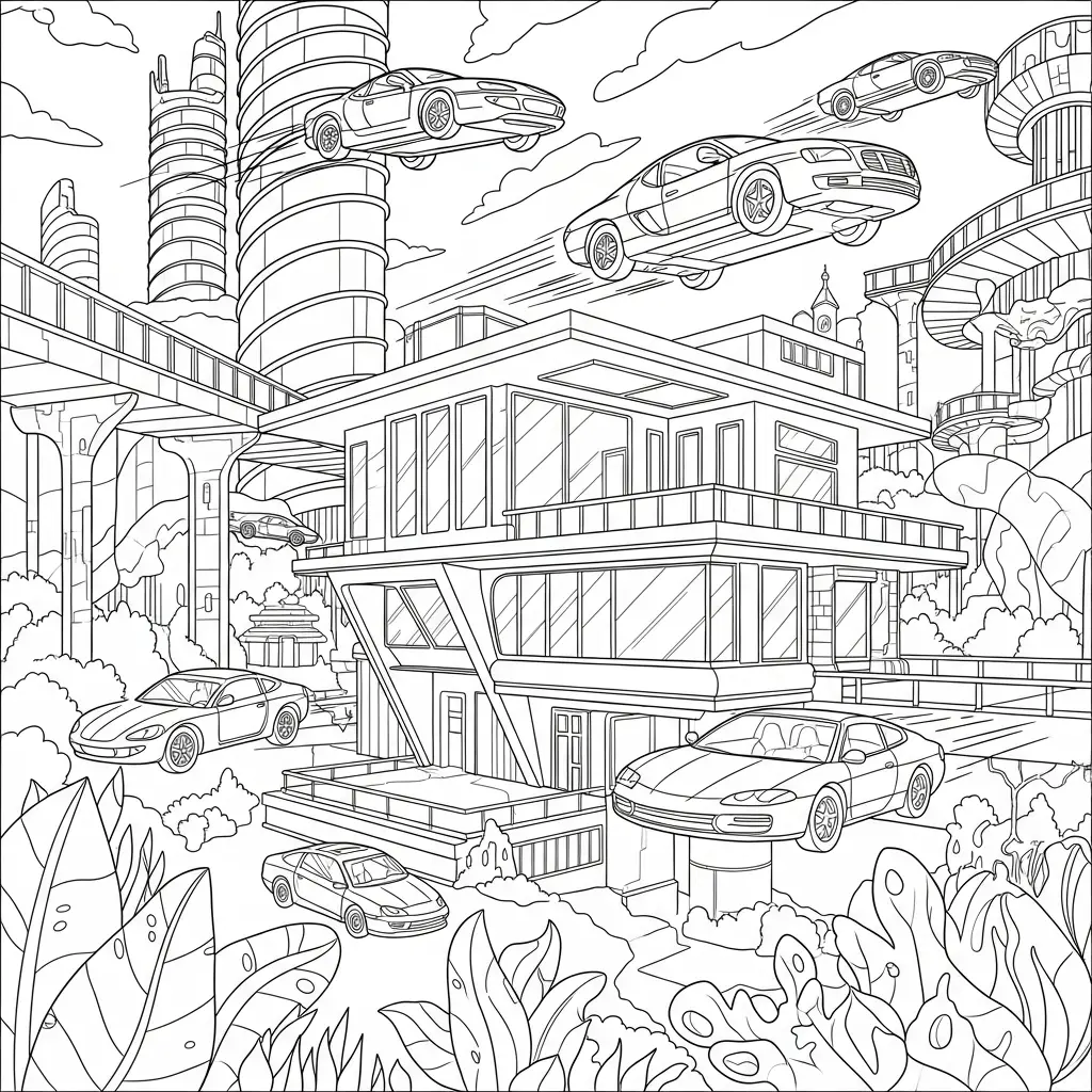Desenho de Casa Futurista para colorir