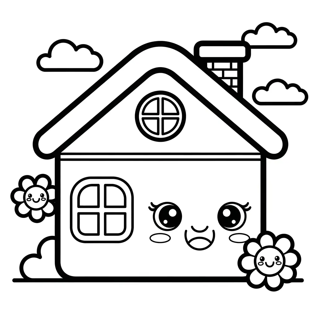 Desenho de Casa Kawaii para colorir