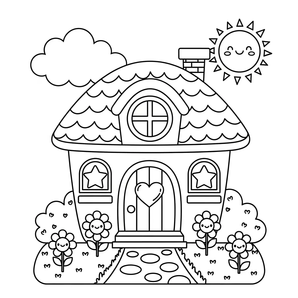 Desenho de Casa Kawaii para colorir