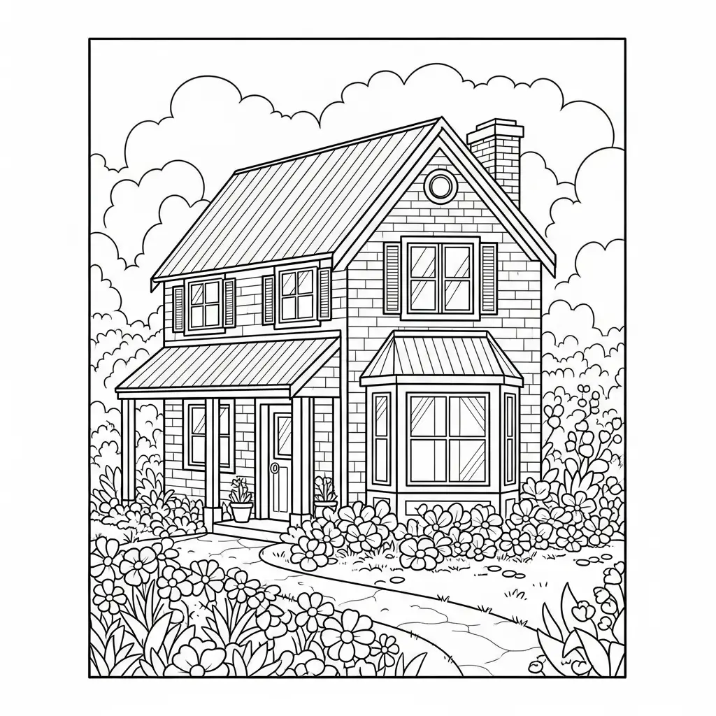 Desenho de Casa com Jardim para colorir