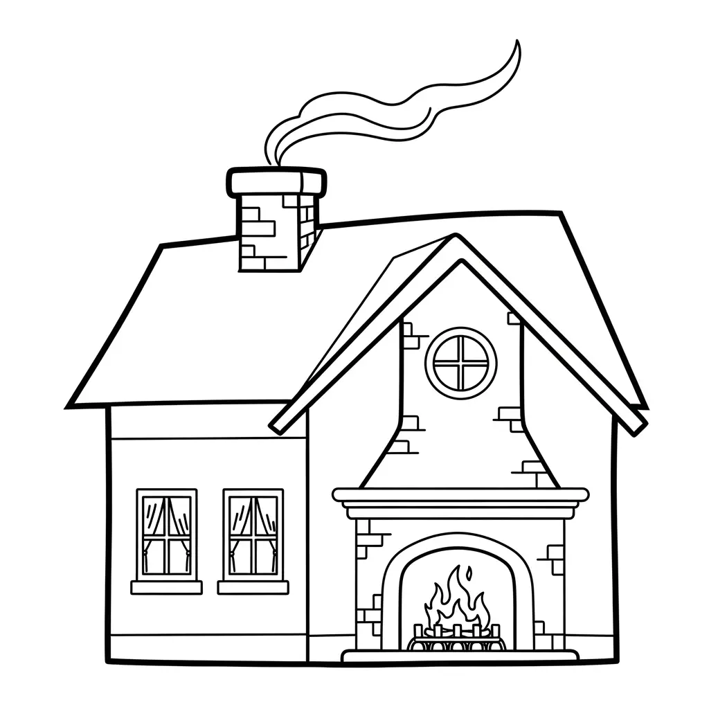 Desenho de Casa com Lareira para colorir