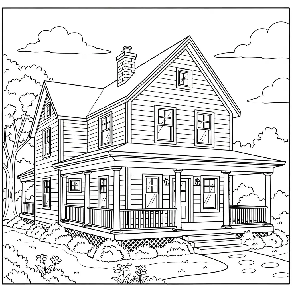 Desenho de Casa com Varanda para colorir
