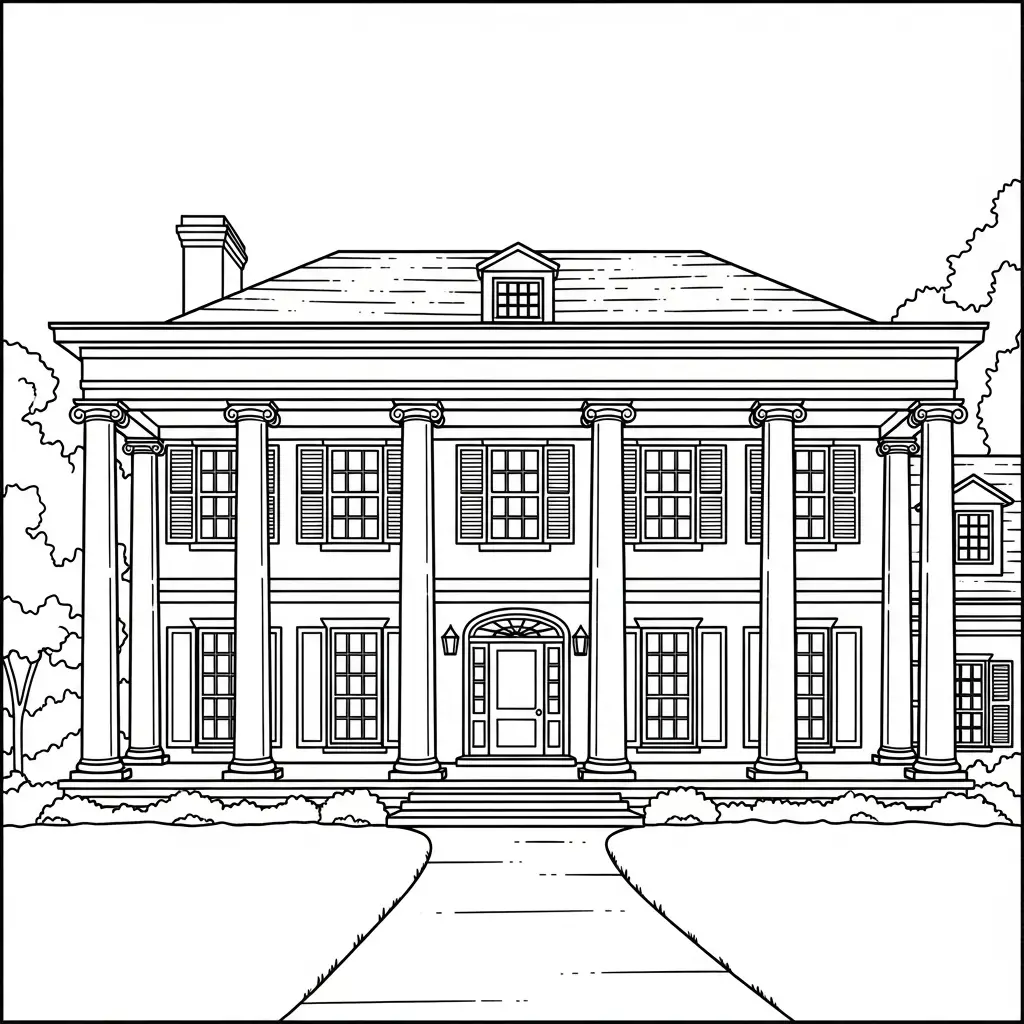Desenho de Casa de Estilo Colonial para colorir
