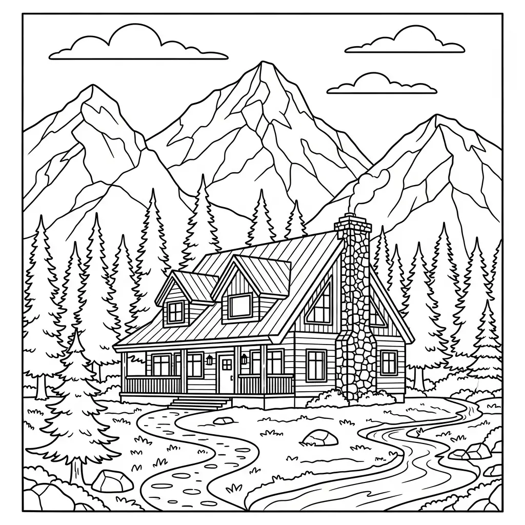 Desenho de Casa de Montanha para colorir