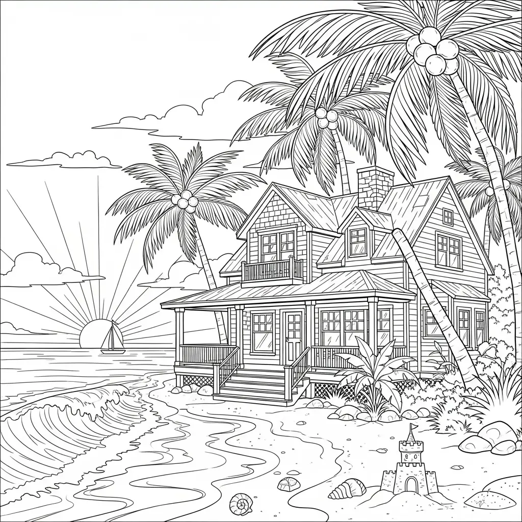 Desenho de Casa de Praia para colorir