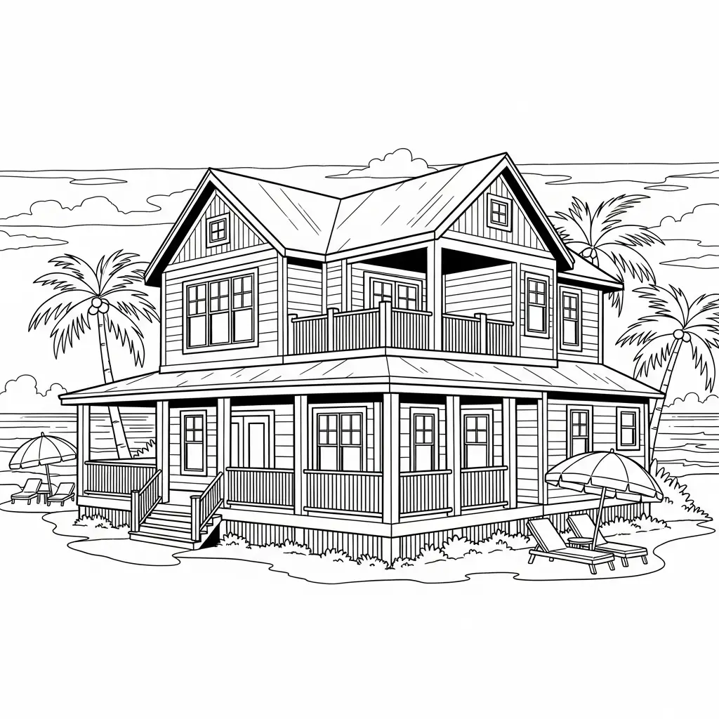 Desenho de Casa de Praia para colorir