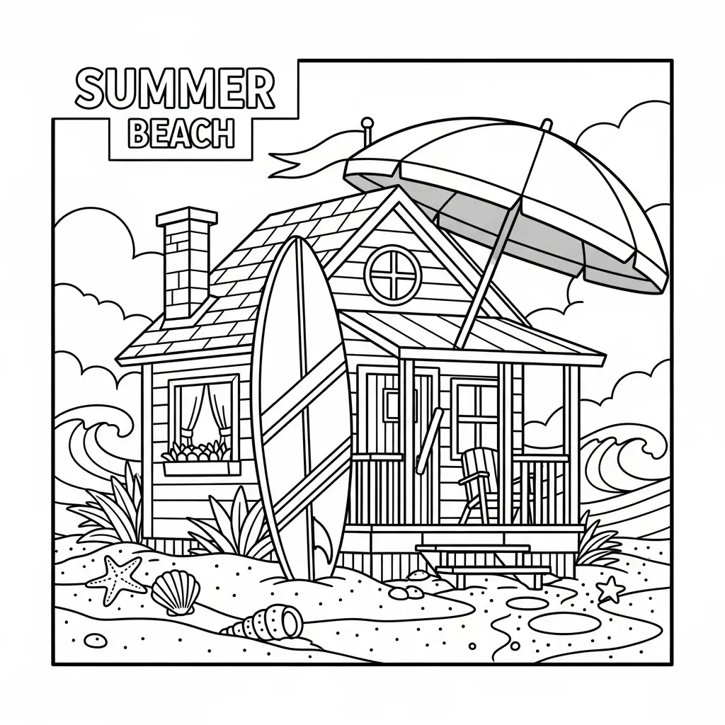 Desenho de Casa de Verão na Praia para colorir