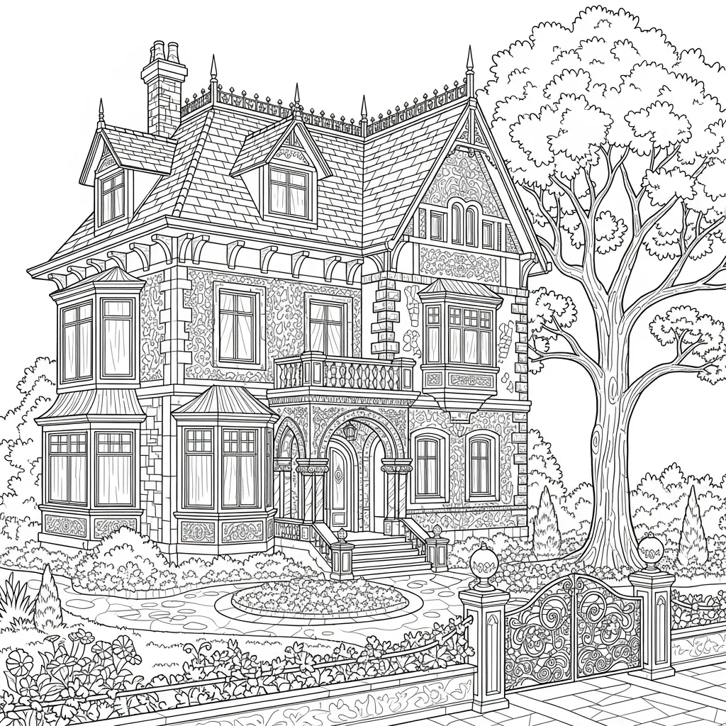 Desenho de Casa em Estilo Europeu para colorir
