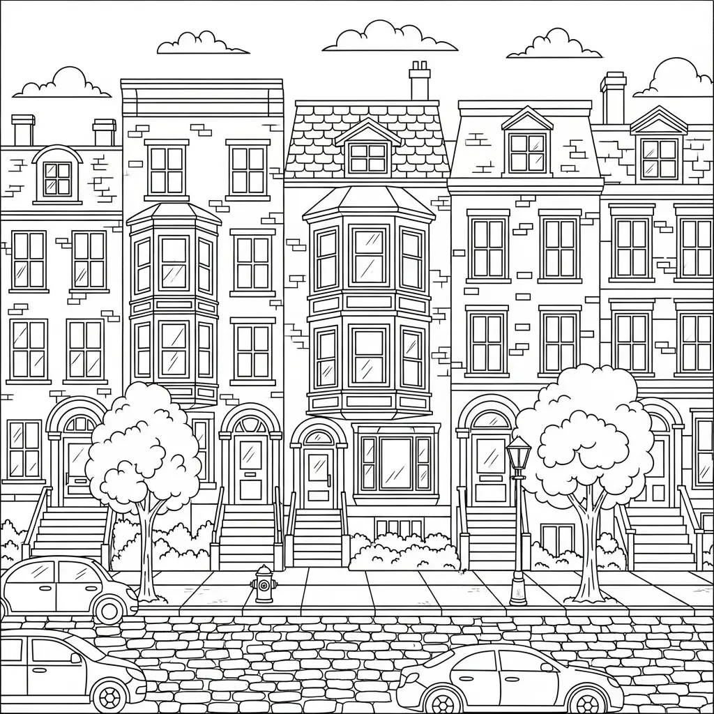 Desenho de Casa em uma Cidade para colorir