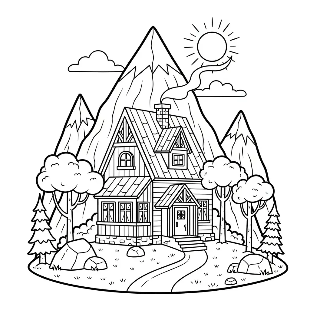 Desenho de Casa na Montanha para colorir