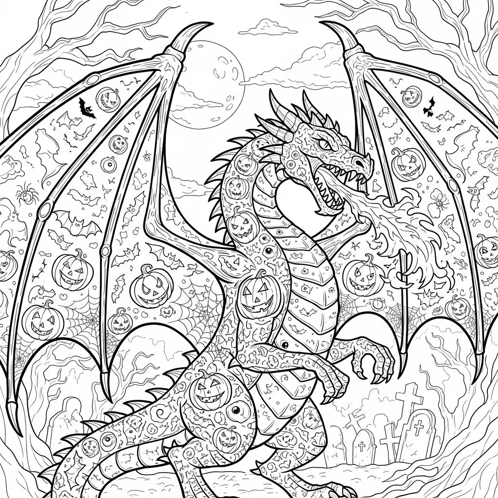 Desenho de Dragão de Halloween para colorir