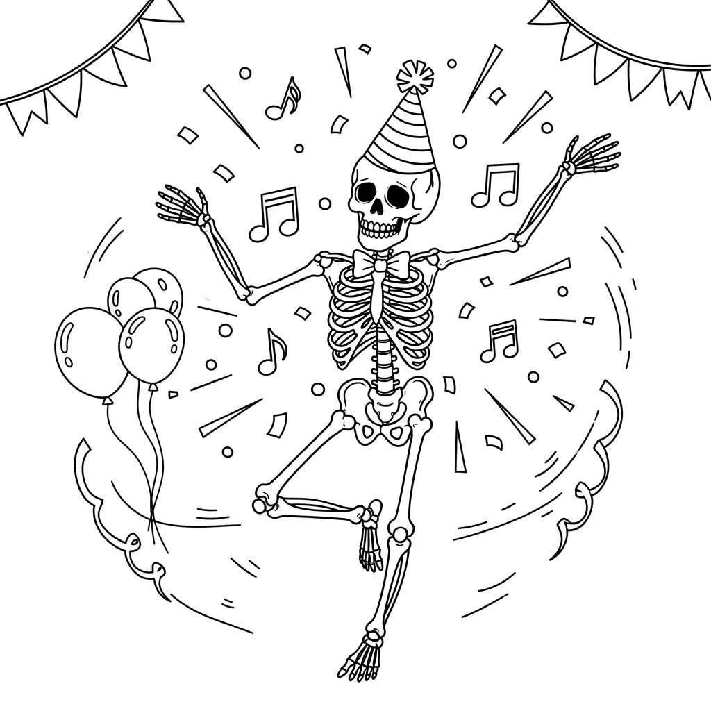 Desenho de Esqueleto Dançante para colorir