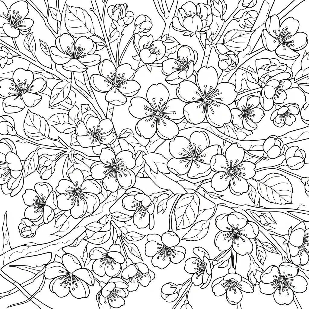 Desenho de Flor de Cerejeira para colorir
