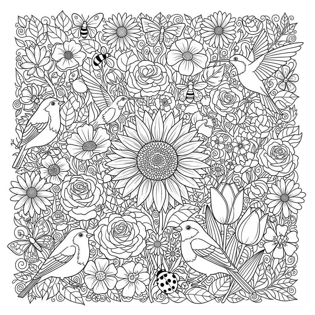 Desenho de Flora e Fauna para colorir