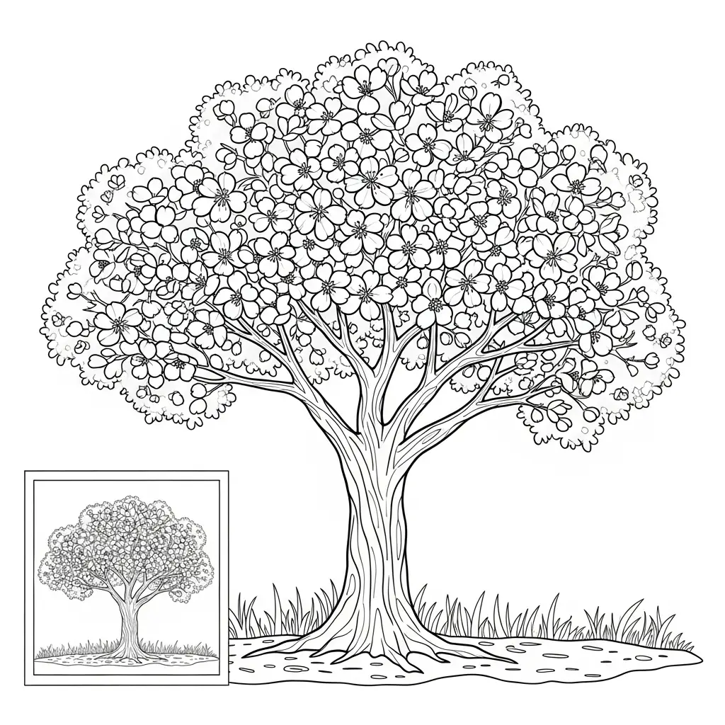 Desenho de Flores de Cerejeira para colorir