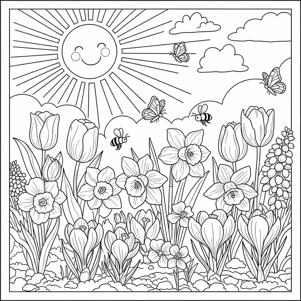 Desenho de Flores de Primavera para colorir