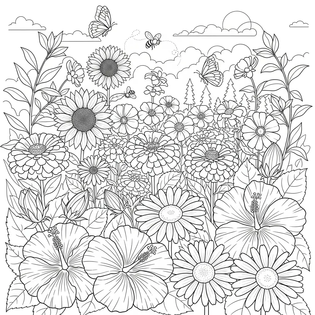 Desenho de Flores de Verão para colorir
