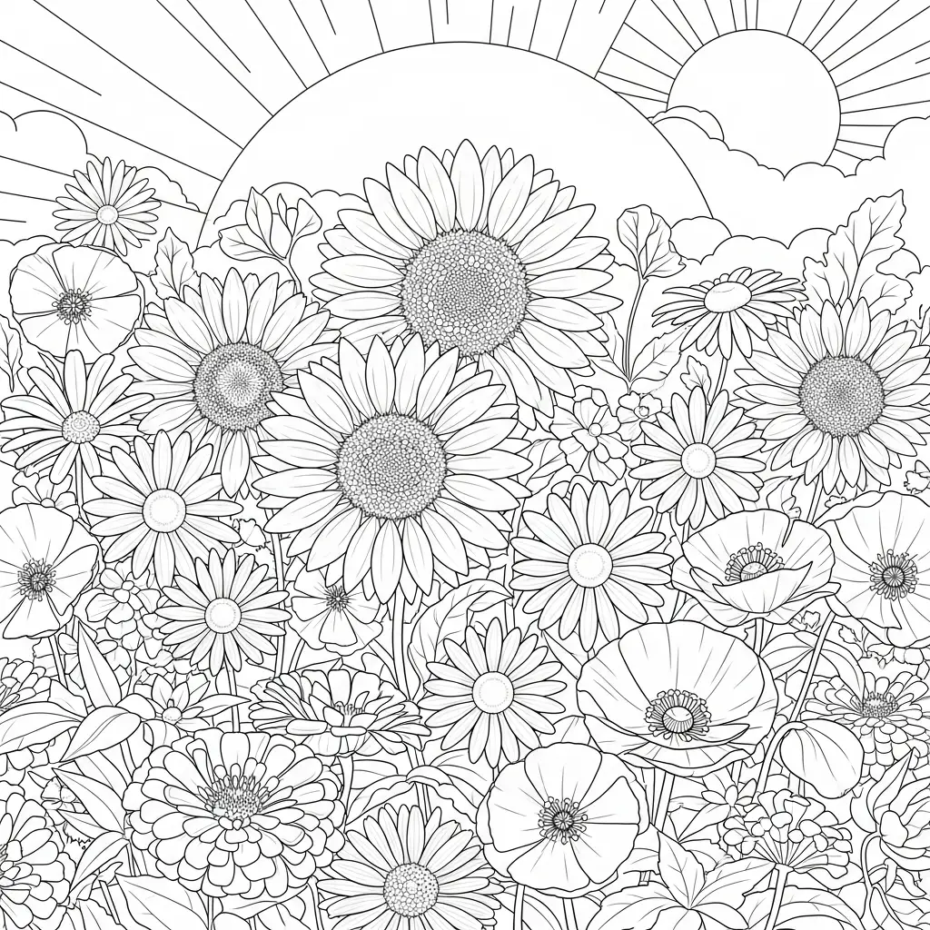Desenho de Flores de Verão para colorir