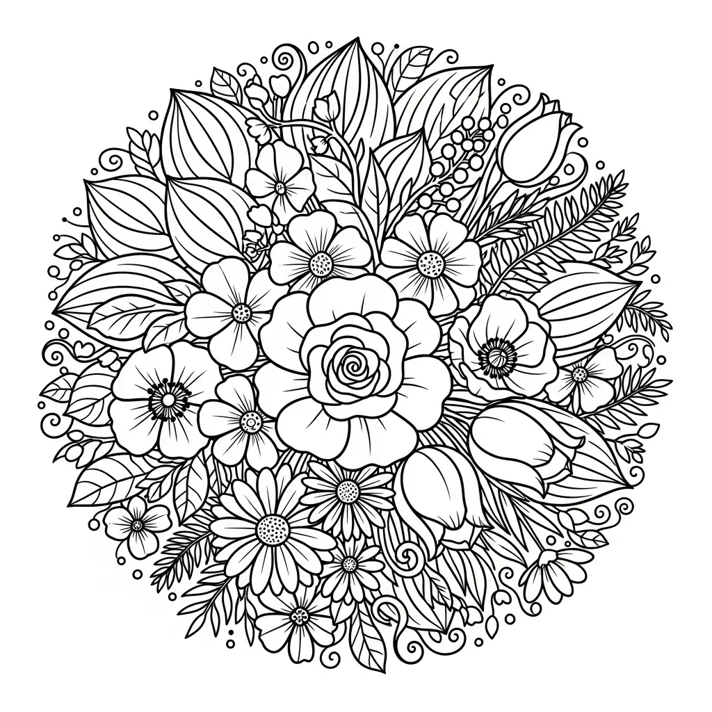 Desenho de Flores e Folhagens para colorir