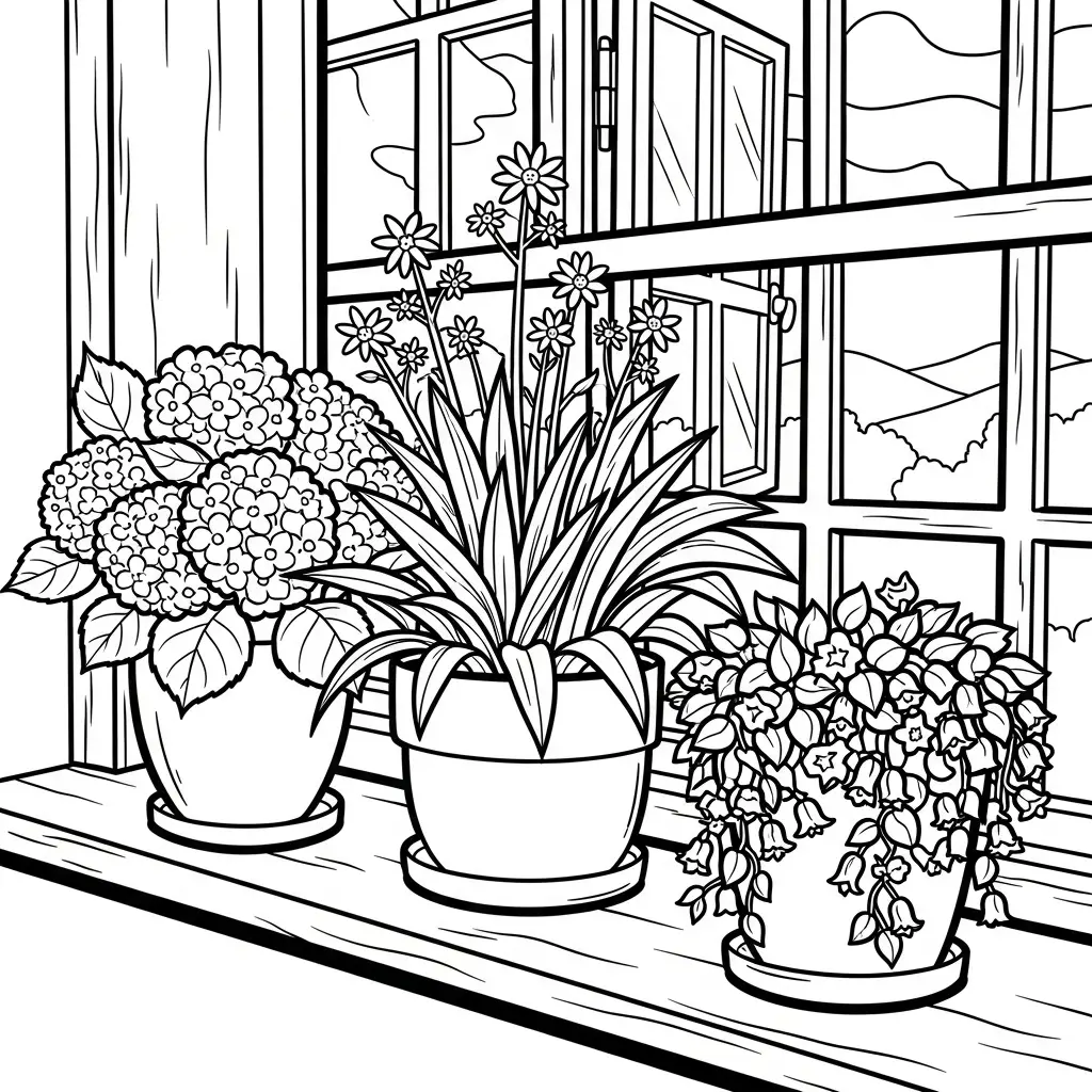 Desenho de Flores em Pote para colorir