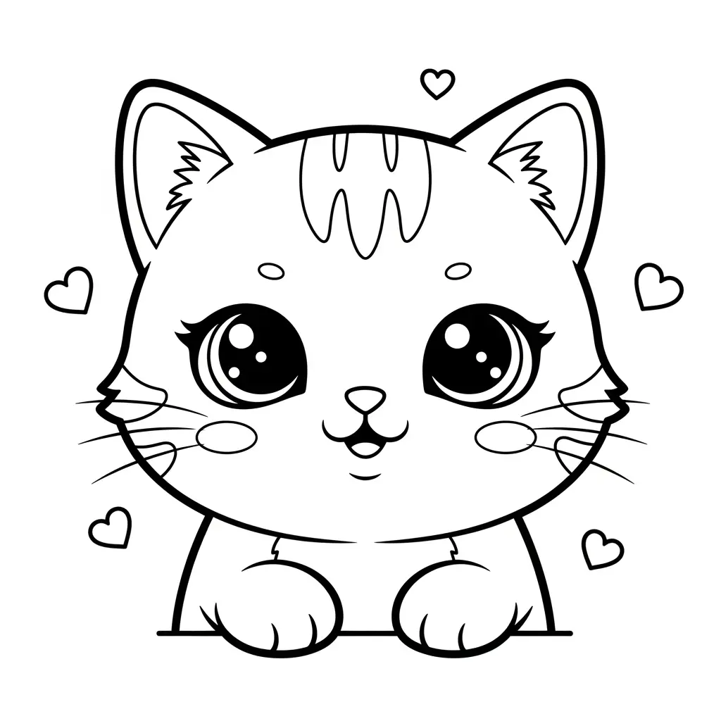 Desenho de Gato Kawaii para colorir