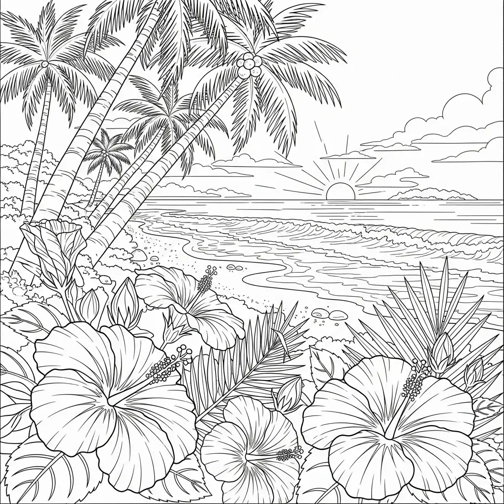Desenho de Hibiscos para colorir