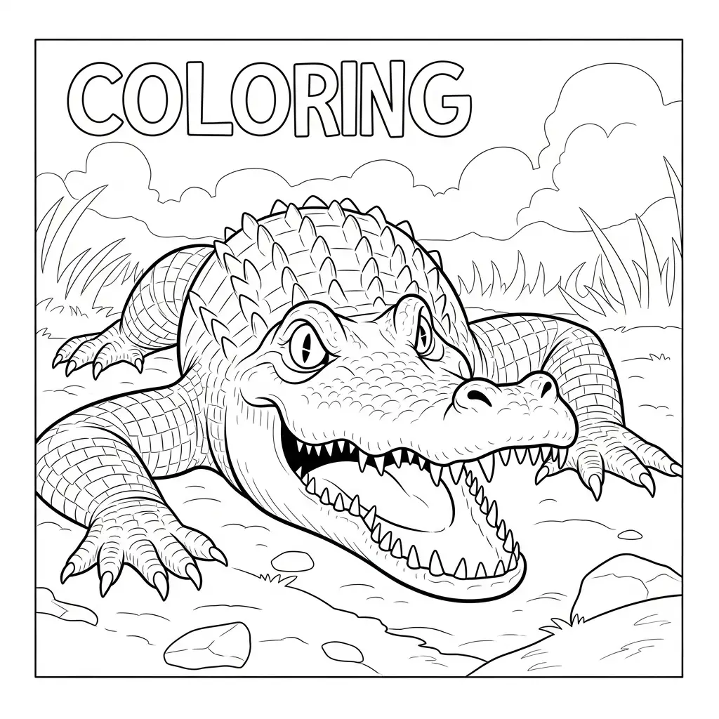Desenho de Jacaré assustador para colorir