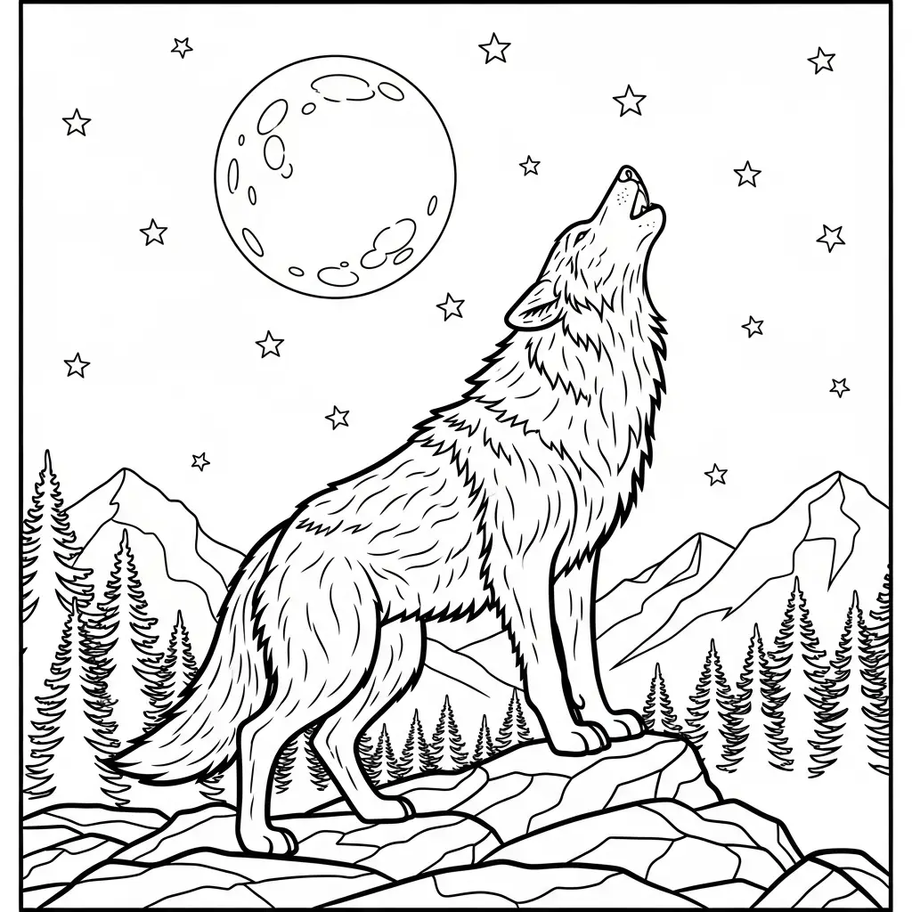 Desenho de Lobo Uivando para colorir