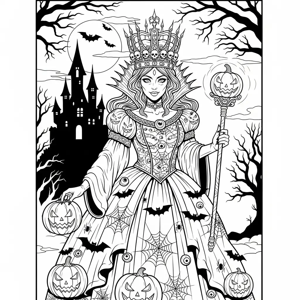 Desenho de Rainha de Halloween para colorir