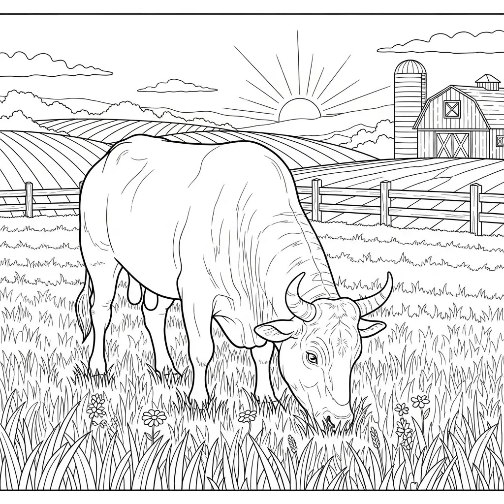 Desenho de Zebu na Fazenda para colorir