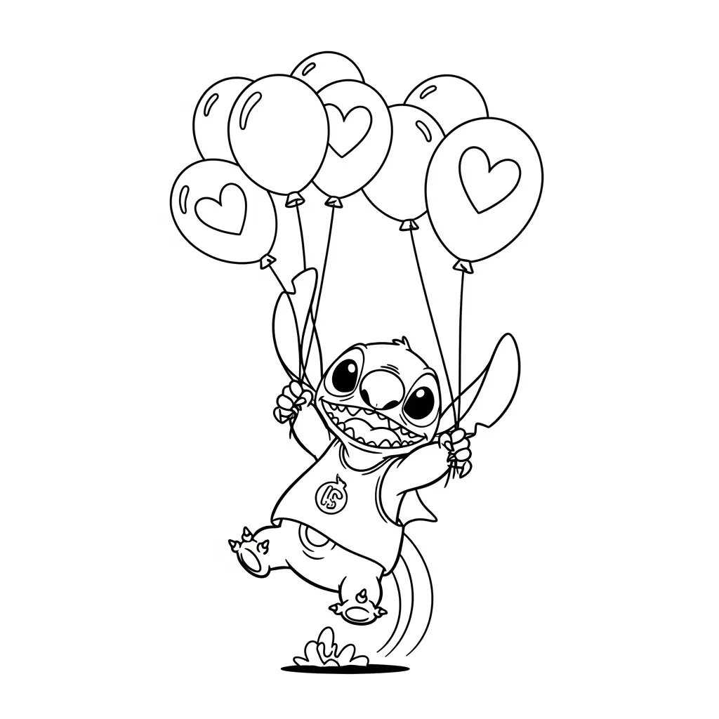 Desenho do Stitch com balões para colorir