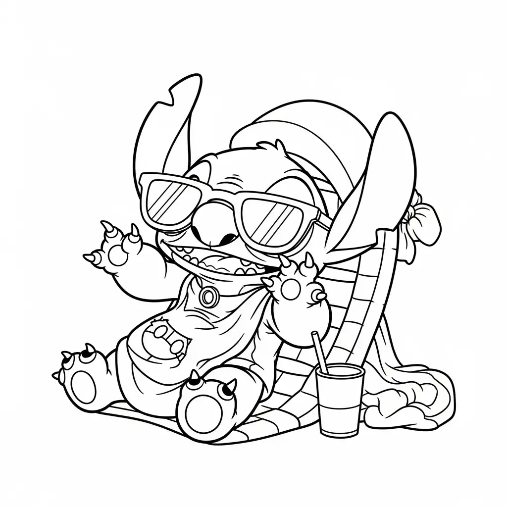 Desenho do Stitch com óculos de sol para colorir