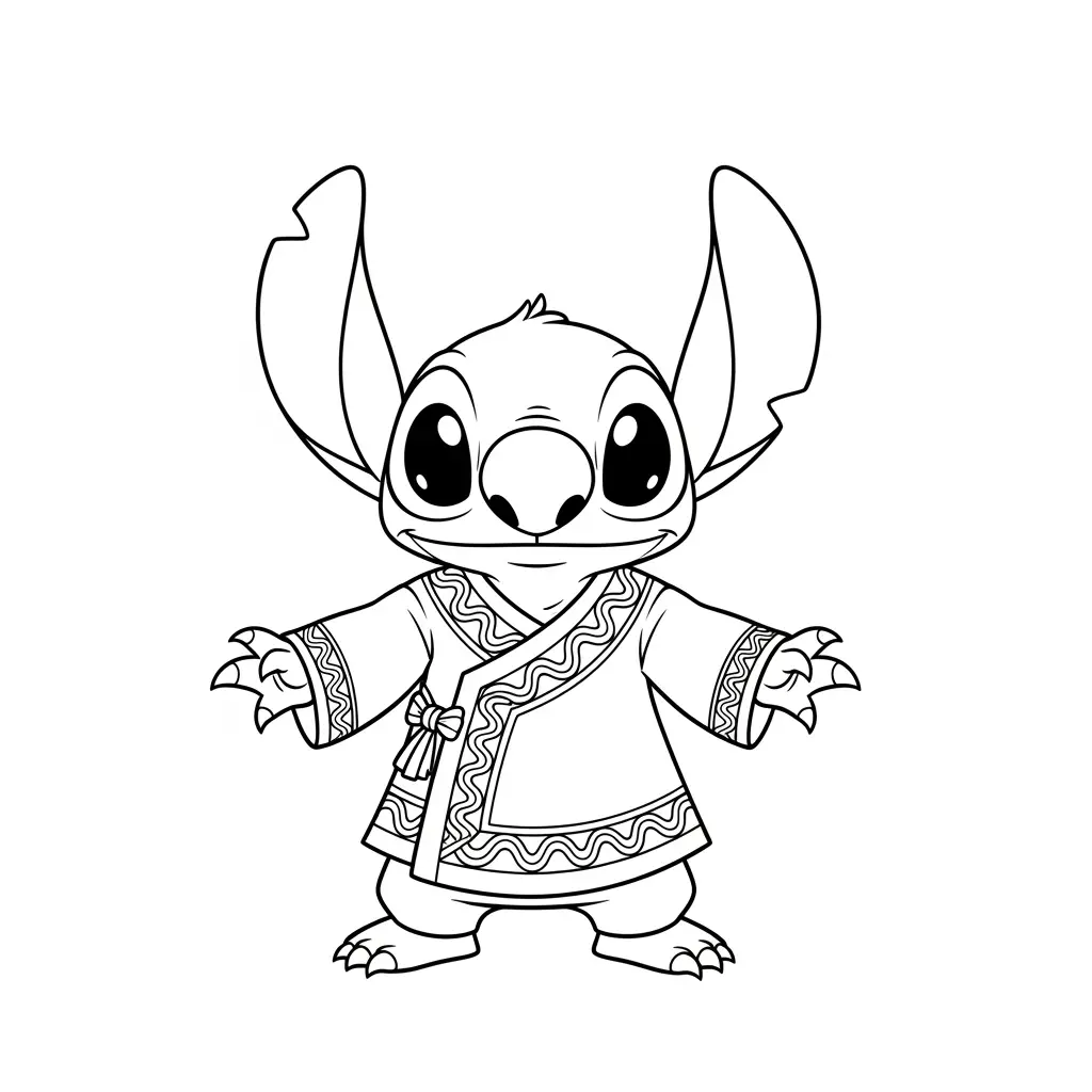 Desenho do Stitch com vestido tradicional para colorir