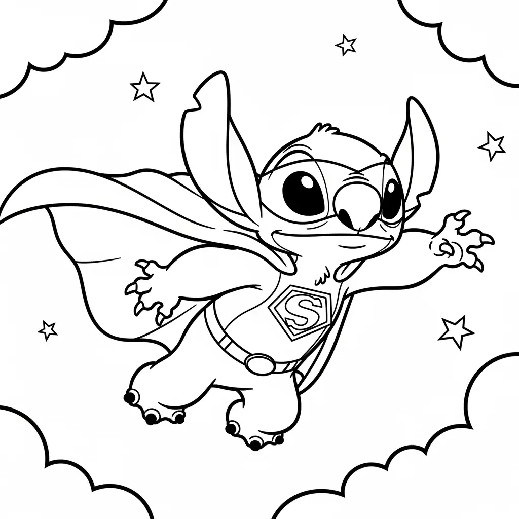 Desenho do Stitch como super-herói para colorir