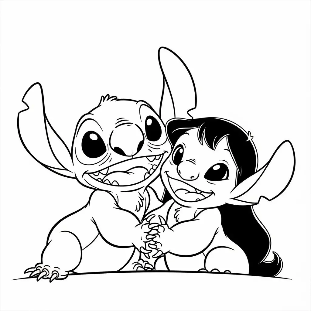 Desenho do Stitch e Lilo juntos para colorir